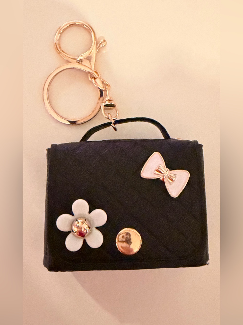 Black Floral & Bow Charm Mini Bag Keychain